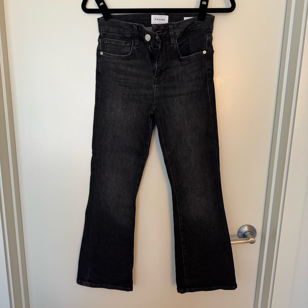 Frame Denim Black Flare Wide Leg Jeans